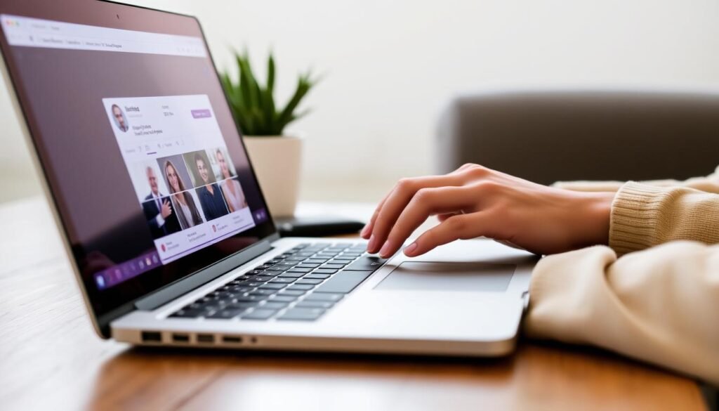 A person managing their online reputation on a laptop.