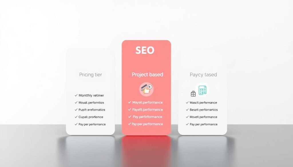 A professional-looking infographic displaying various SEO services pricing models. Depicted in the foreground is a clean, minimalistic layout showcasing different pricing tiers, including monthly retainer, project-based, and pay-per-performance options. The middle ground features icons and graphical elements illustrating the key features and benefits of each model. In the background, a subtle gradient or textured pattern provides a polished, high-quality aesthetic. The overall mood is informative, data-driven, and visually appealing, helping the viewer understand the diverse pricing structures available for SEO services.