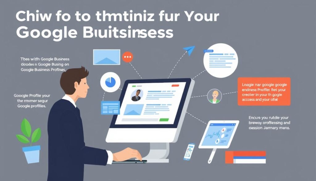 An image illustrating Google Business Profile optimization, such as a person optimizing a Google Business Profile
