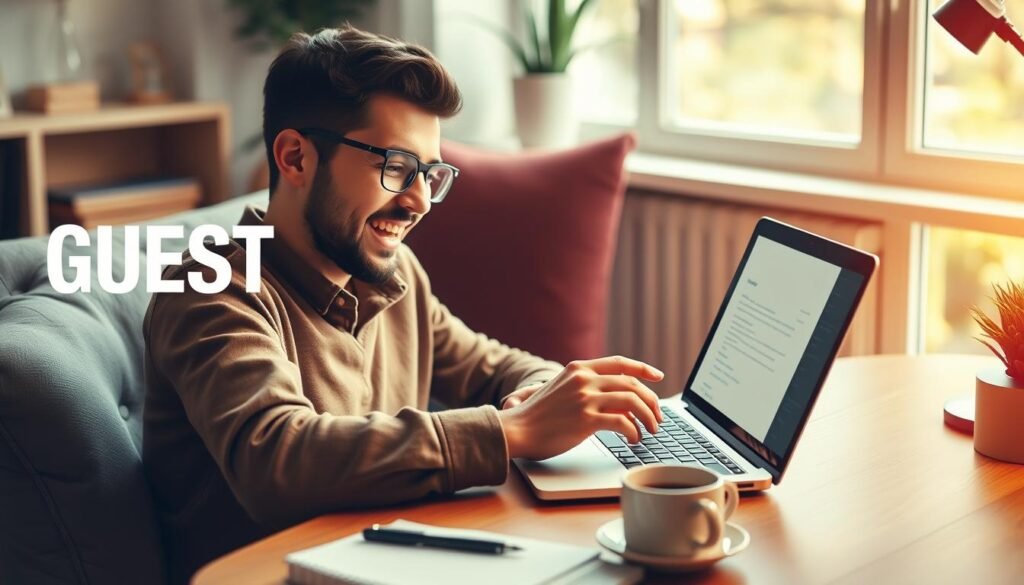 An image illustrating guest blogging, such as a person writing a guest post