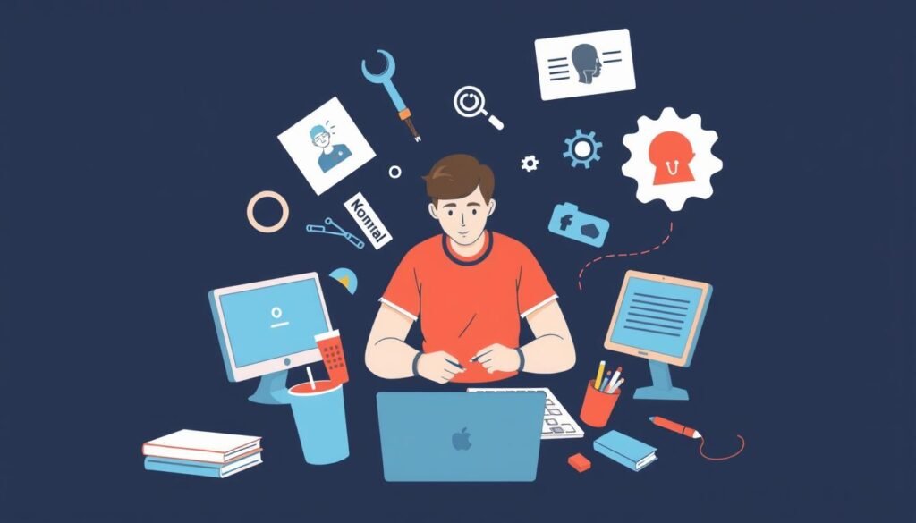 An image representing linkable asset creation, such as a person creating content