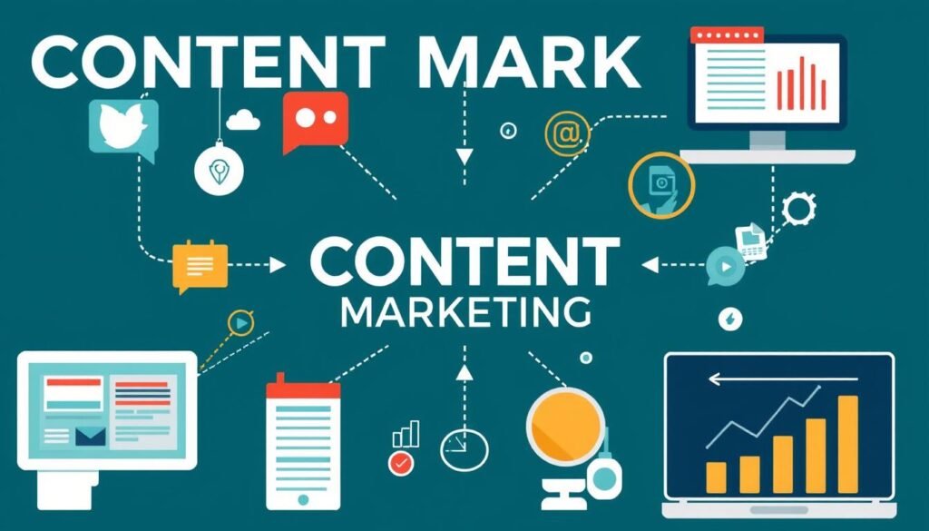 Create an image representing content marketing and distribution