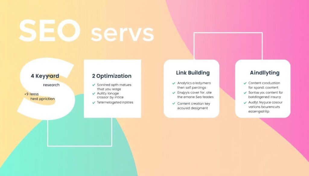 Generate an image representing a comprehensive SEO services list