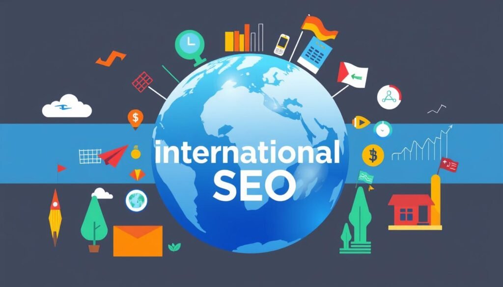 Generate an image representing international SEO services with a focus on Delante.