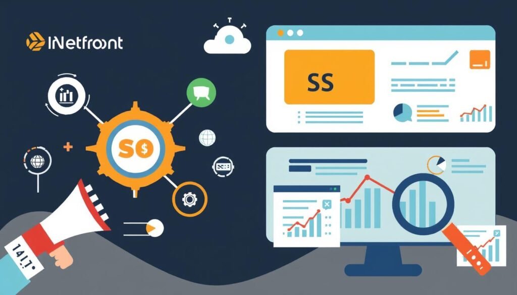 Generate an image representing technical SEO services with a focus on Infront Webworks and Netrocket.