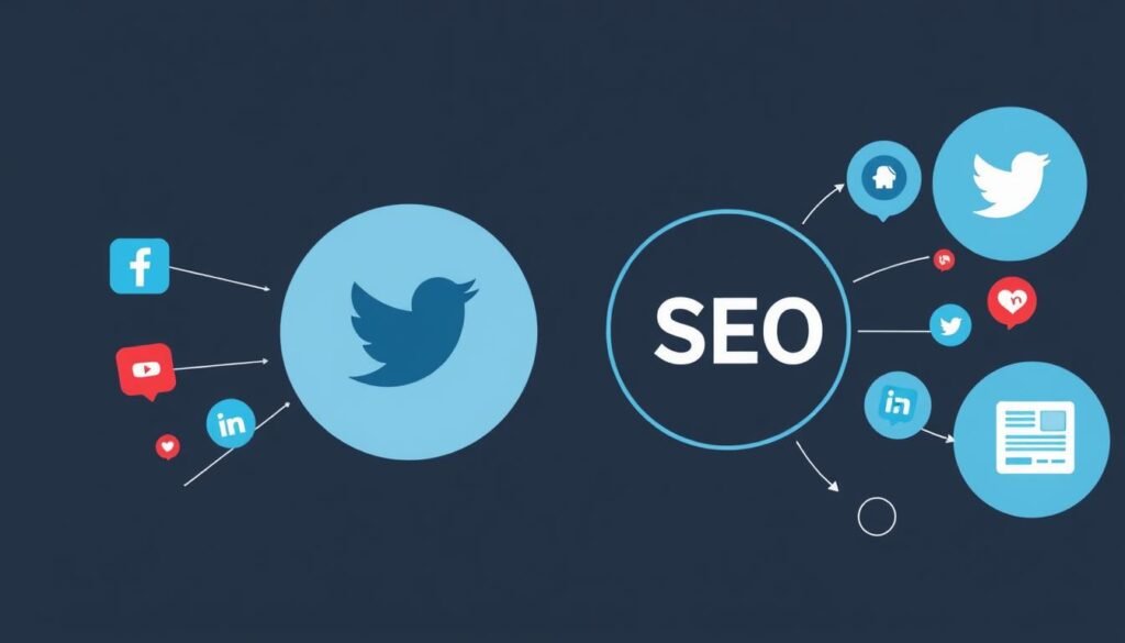 Generate an image representing the integration of social media and SEO