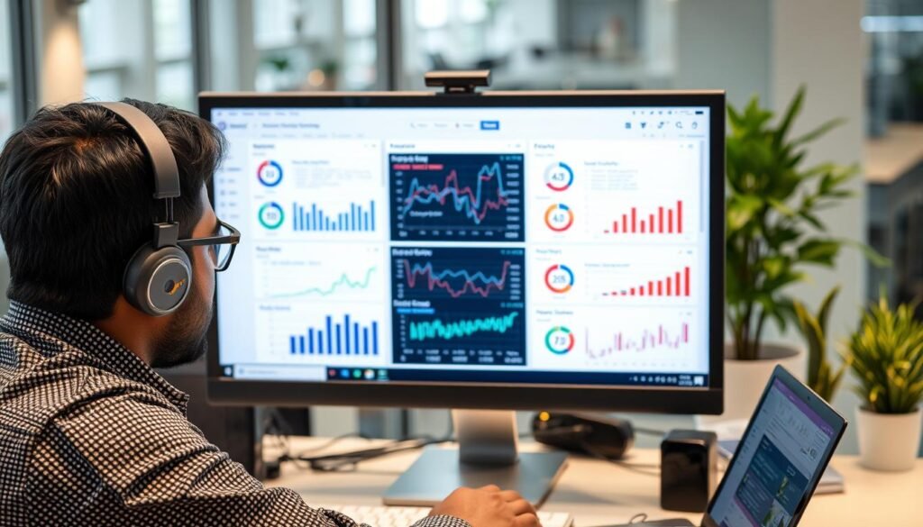 Image of a Pakistani SEO expert working on a computer with SEO tools on the screen