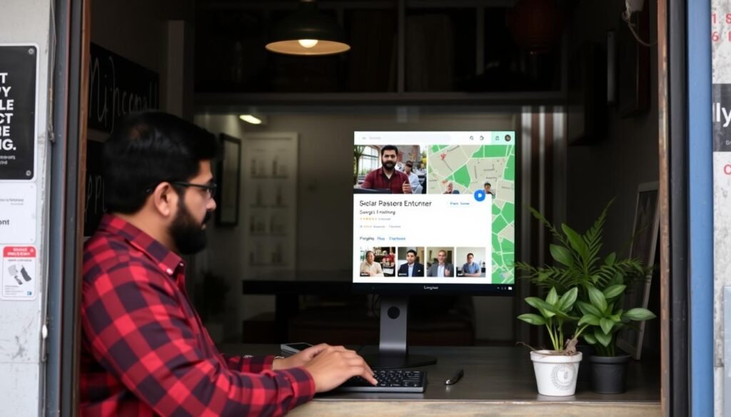 Image of a Pakistani business owner optimizing their Google My Business listing