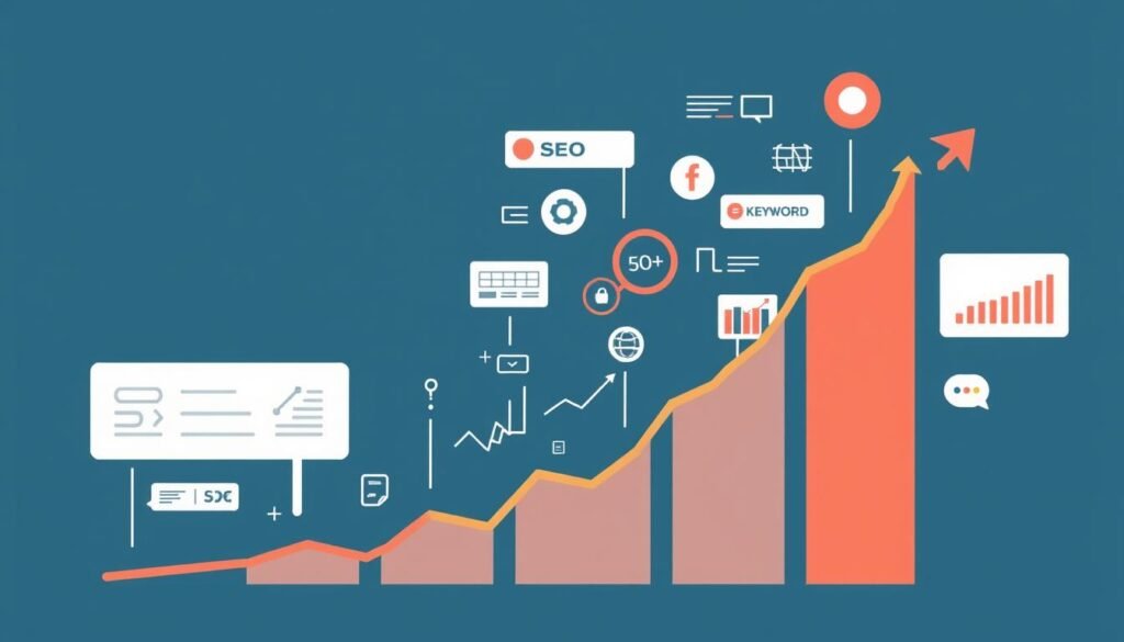 Image of a business growth graph with SEO elements