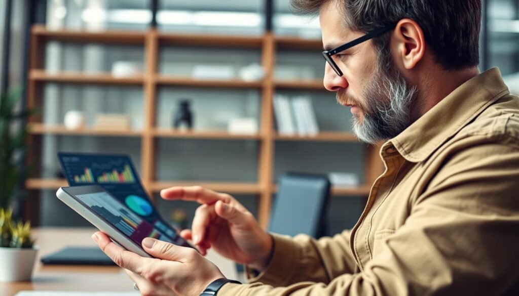 Image of a business owner analyzing local SEO results on a tablet