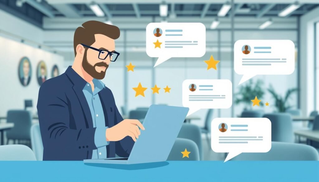 Image of a business owner managing online reviews