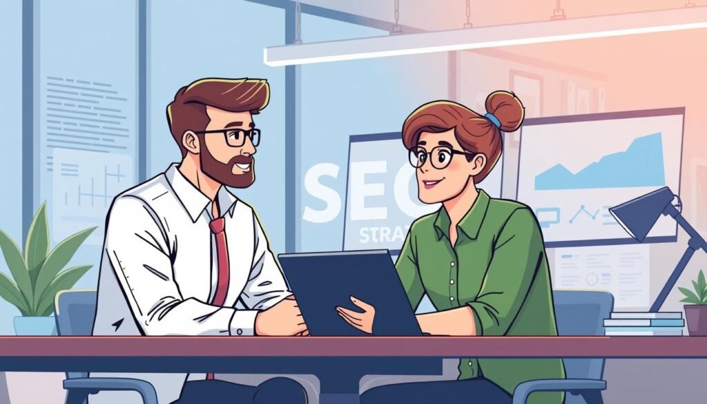 Image of a consultant working with a client to develop an SEO strategy