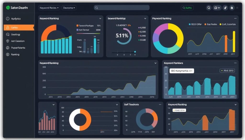 Image of a dashboard displaying SEO metrics and analytics