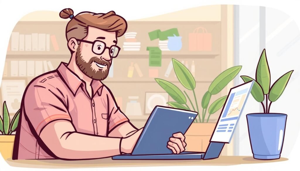 Image of a local business owner optimizing their Google Business Profile