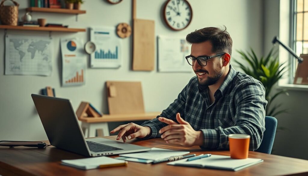 Image of a local business owner reviewing their SEO strategy on a laptop