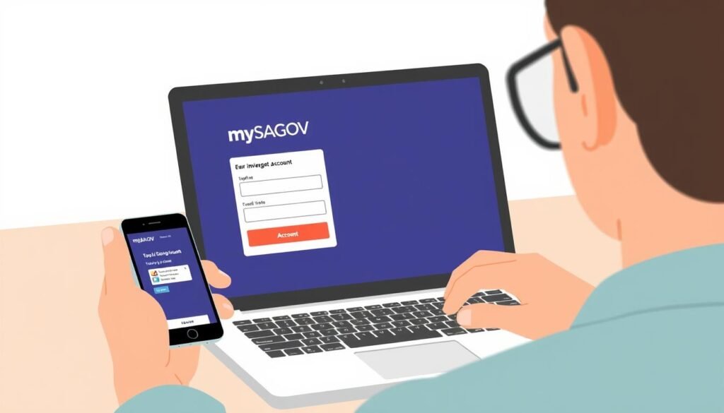 Image of a person using a mySAGOV account on a computer or mobile device.