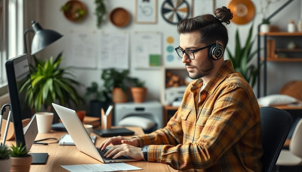 Image of a small business owner working on SEO strategies