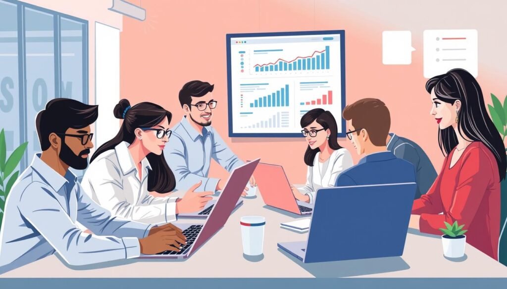 Image of a team of SEO professionals working together in an agency