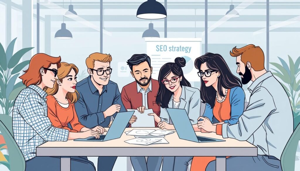 Image of a team working together on SEO strategies