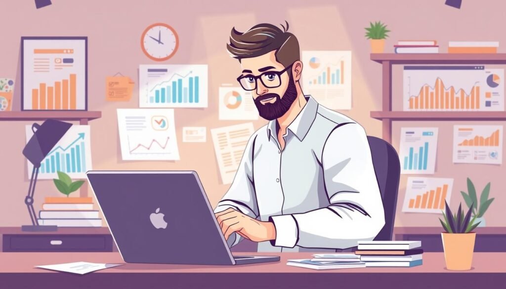 Image of an SEO freelancer working on a laptop